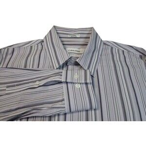 Calvin Klein Modern Fit Button Up Mens Shirt Medium Gray Purple Striped Stretch